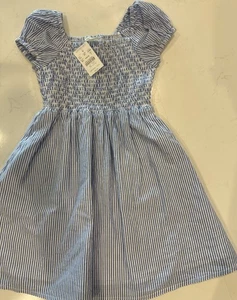 J. CREW Crewcut Girls Size 5 Dress Blue And White Stripes Scoop Neck Cap Sleeve - Picture 1 of 10