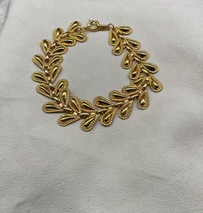 Vintage AVON Armband Floral Blatt Design goldfarben Panel Glieder breit - Bild 1 von 5