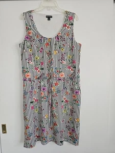 Nina Leonard Women 1X White Stripe/ Floral Sleeveless Dress, EUC - Picture 1 of 6