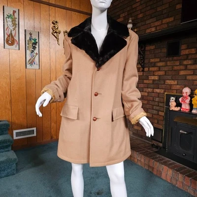Vtg 70s Men Corporate Pimp Wool Faux Fur Suburban Disco Dad Winter Car Coat 42 L - Image 1 of 4