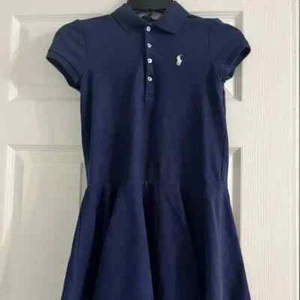 Polo Ruffle Dark Blue Medium Girls Dress - Picture 1 of 3