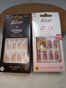KISS Jelly PEGAMENTO UÑAS Rosa Brillante Con Joyas y Elegante Manicura Francesa Premium - Imagen 1 de 11