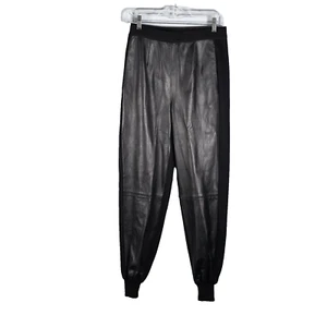 NWT MISOOK Womens XS Black Pull On High Waist Jogger Style Leg Leather Knit Pant - Picture 1 of 8
