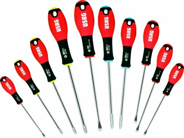 USAG 322 SH10 Set di 10 Giraviti, Impronta a Croce Pozidriv e Impronta a croce Philips