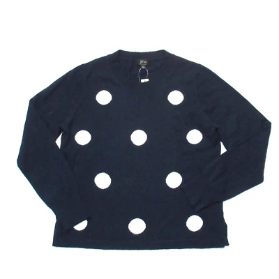 NWT J.Crew Everyday Cashmere Crewneck in Navy Ivory Polka Dot Sweater XL - Image 1 of 4