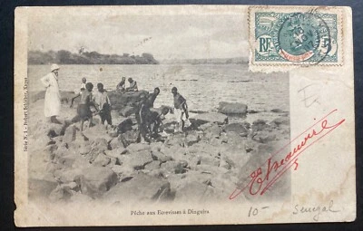 Cubierta de postal de Senegal francés 1907 RPPC al hospital de Dakar pesca cangrejo de río Foto 1 de 2