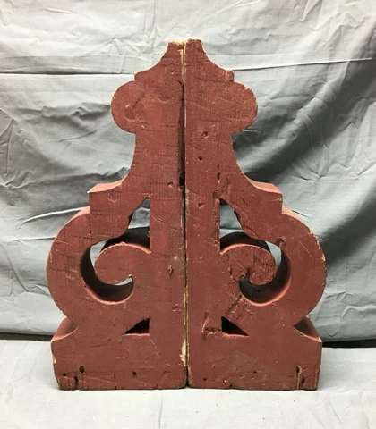 Antique Pair Wood Corbel Roof Brackets Victorian Shabby Vintage Maroon 623-22B Cover
