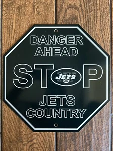 NFL New York Jets Stop Sign Danger Ahead Home Room Bar Decor 12" x 12" - Picture 1 of 1