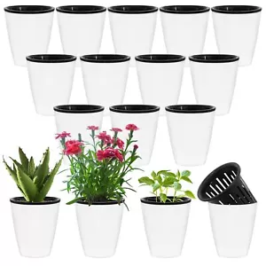 OJYUDD 16 Pcs 4 Inch Self Watering Plastic Planter with Inner Pots,White Modern - Picture 1 of 6