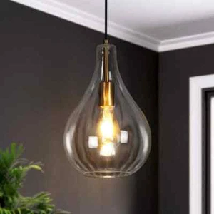 Uolfin 1-Light Modern Electroplated Brass Teardrop Pendant Light w/Clear Glass - Picture 1 of 9