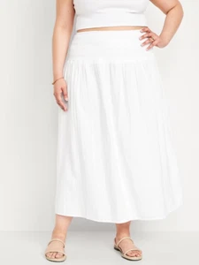 Old Navy Crinkle Gauze Maxi Skirt Womens 2X White Pull On Elastic Waist NEW - Picture 1 of 8