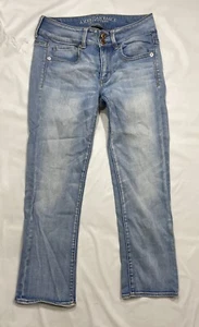 American Eagle Jeans Womens 4 Reg Blue Denim Artist Crop Stretch Low Rise Casual - Picture 1 of 13