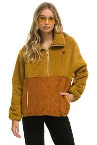 CHAQUETA AVIATOR NATION PELUCHE UNISEX MEDIA CREMALLERA BLOQUE DE COLOR MIEL talla XXL polar - Imagen 1 de 13
