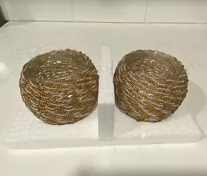 2 Gold & Silver Beaded Glass Bowl Candle Holder. - Picture 1 of 8