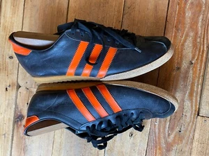 Vintage 80's adidas bamba black leather low-top sneakers uk 9 us 10,west germany - Picture 1 of 15