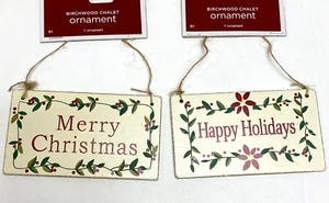 Lot/2  Merry Christmas Happy Holiday Wood  Ornament Hanging Sign-Holly Berry - Picture 1 of 3