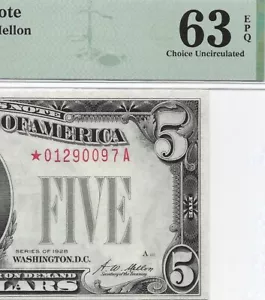 1928 $5 *STAR* ⭐️ Legal Tender, US Note. PMG CHOICE Uncirculated 63 EPQ Banknote - Picture 1 of 3