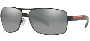 New PRADA SPS54I 1AB-2F2 65mm Linea Rossa Black Mirror Aviator Sunglasses Italy - Picture 1 of 3