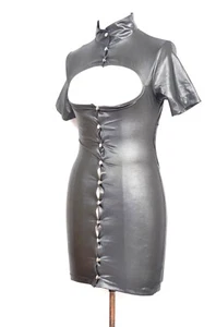 Schwarzes rückenfreies Minikleid Wetlook offene Brust sexy S UK 8-10 - Bild 1 von 3
