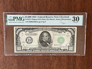 $1000 ONE THOUSAND DOLLAR BILL 1934 FANCYBINARY S/N - PMG 30