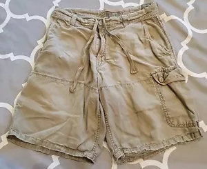 Vtg Old Navy Mens Baggy Loose Field Tested Linen Raw Hem Cargo Shorts 32 Brown - Picture 1 of 21