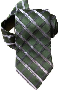 BARNEY’S New York TIE GREEN w/ PURPLE CROSS STRIPES 3½”x 59” 100% SILK ITALY - Picture 1 of 6