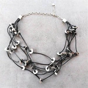 Collier Urban Boho Schmuck Leder Tribal Ethno Statement Design Kette kurz - Bild 1 von 2