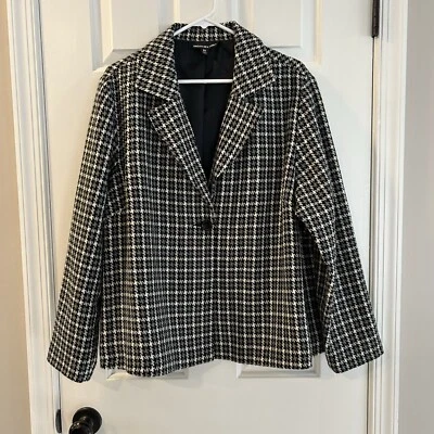 Blazer para mujer 2X Pata de gallo Boxy Chaqueta Mezcla Lana Negro Gris Carrera Oficina Foto 1 de 4