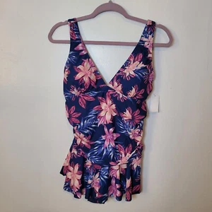 Jaclyn Smith Floral One Piece Skirt Swimsuit NWT Size 14 - Picture 1 of 5