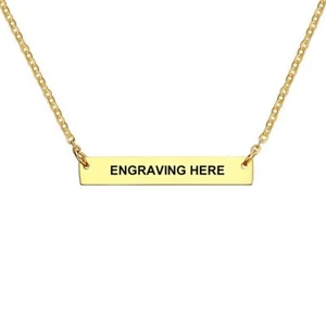 Gold Stainless Steel Personalized Bar Pendant & Necklace - Free Engraving - Picture 1 of 4