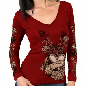 Banner Heart Heather Red Long Sleeve Ladies Shirt - Picture 1 of 2