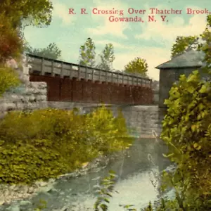 c1910 Railroad Crossing Bridge Trestle Gowanda NY Erie Thatcher Brook Postcard - Picture 1 of 3