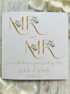 Handmade Personalised Same Sex Wedding Card Gay Lesbian Mr & Mr Mrs & Mrs - Picture 1 of 6