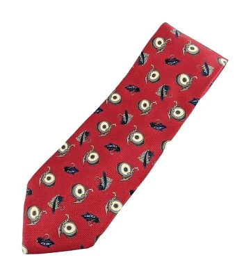 Kenneth Gordon Rojo 100% Seda Hombre Corbata Novedad Carrete Pesca con Mosca Señuelo Foto 1 de 3