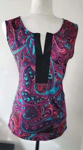 Melissa Paige Größe Large Damen V-Ausschnitt Funky Paisley ärmelloses Shirt künstlerisch - Bild 1 von 3