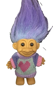 Rare Russ Troll Heart Sweater Doll 5" Purple & Blue Hair - Picture 1 of 9