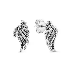 New Genuine Pandora Silver Sparkling Majestic Feathers Stud Earrings 290581CZ - Picture 1 of 6