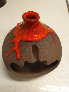 Handmade Volcanic Stoneware Lava Volcano Shaped Candle Burner Holder Orange 4.5" - Picture 1 of 3