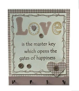 Shabby Chic Key Holder-Love is the master key which opens the gates of happiness - Picture 1 of 4