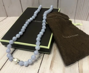 Ross Simons Blue Lace Agate With Fresh Water White Pearl .925 Necklace 18” - Picture 1 of 12