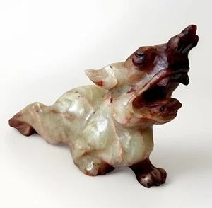 Vintage Green Red Xiu Jade Jadeite 5.5” Chinese Hand Carved Dragon Statue RARE - Picture 1 of 13
