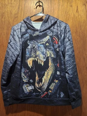 Boys Size 11/12 Unbranded Multi-Color Graphic Dinosaur Hooded Long Sleeve Shirt - Image 1 of 4