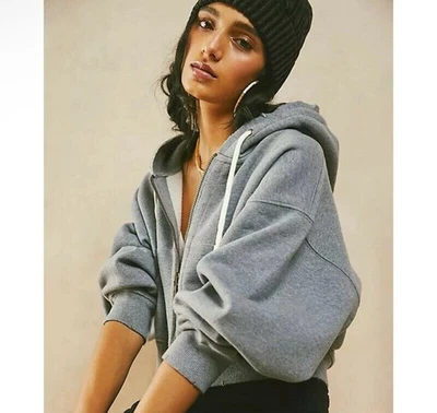 Free People We The Free Go To Hoodie Cropped Top Oversized Ribbed M NWoT - Image 1 of 4