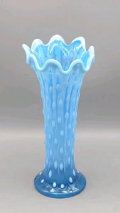 Vintage Northwood Swung Glass Vase Aqua Blue Opalescent Tree Trunk 9.5" Tall - Picture 1 of 13