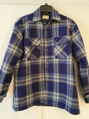 Vtg OAKTON Ltd Men’s M Shirt Blue Tan Plaid LS Quilted Flannel Grunge Shacket - Image 1 of 4