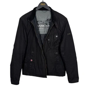 Barbour International Legion Wax Jacket Mens Slim Large Padded Black Biker Racer - Picture 1 of 19