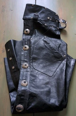 Harley Davidson GRANDE Hombre HERITAGE BOISE Negro Forrado Cuero Motocicleta Chaps Foto 1 de 4