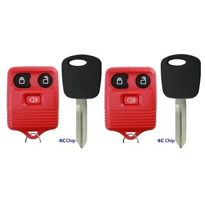 2 Replacement for Ford Excursion 2000 01 02 2003 2004 2005 Red Remote Fob+4C Key - Image 1 of 4