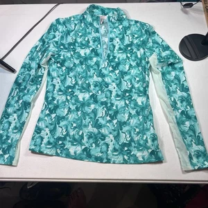 Tommy Bahama Active Women’s M Quarter Zip Mock Neck Jacket Womens Green Floral - Picture 1 of 6