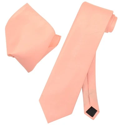 Vesuvio Napoli Solid PEACH Color NeckTie and Handkerchief Mens Neck Tie Set - Image 1 of 2